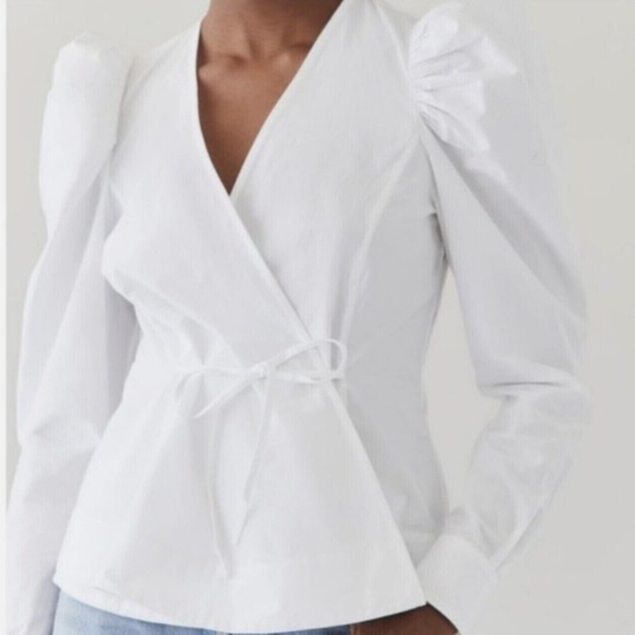 NWD $165 Jason Wu [ Medium ]‎ Long Puff Sleeve Wrap Blouse Top in White - Picture 2 of 14